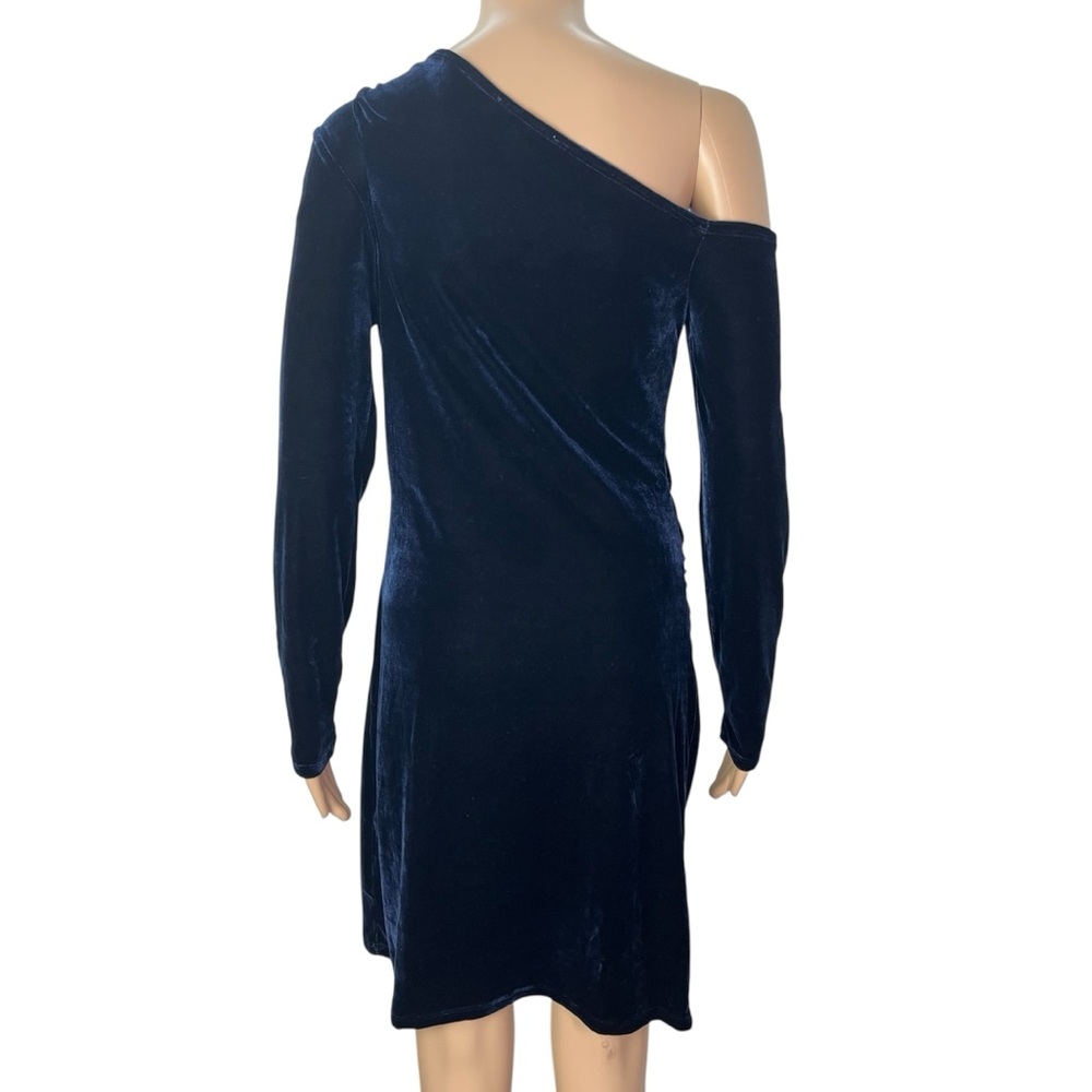 REISS New Camilla Blue Velvet Asymmetric Neck Cutout Party Cocktail Dress - Picture 3 of 12